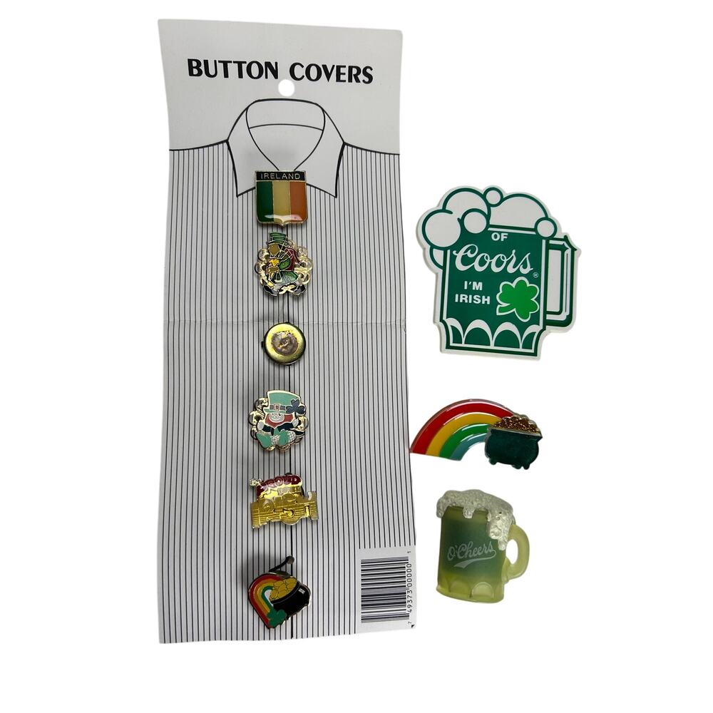 Vtg 9 Vintage Irish Pinbacks and Button Covers St. Patricks Day Lot Ireland Flag